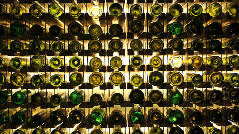 Wine shelves with bottles 