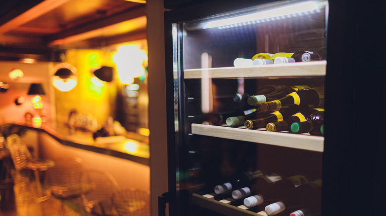 View of small wine fridge 