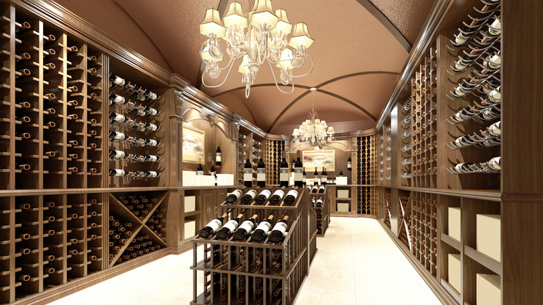 Wine cellar with beautiful chandelier 