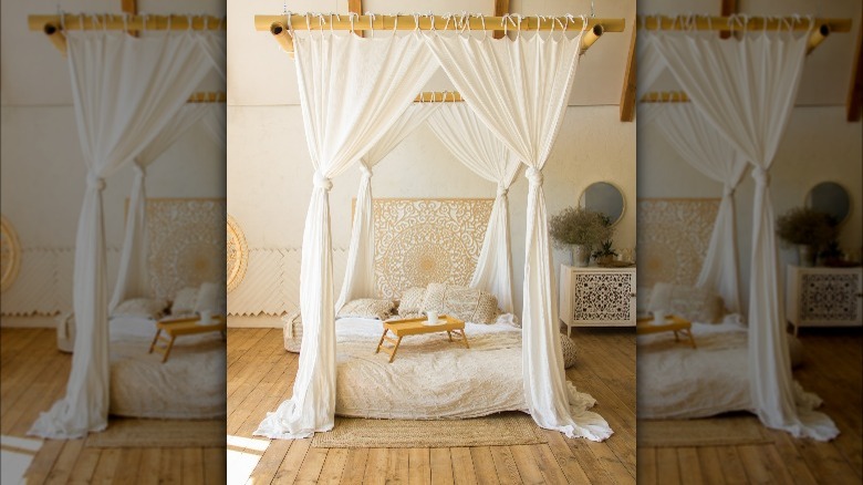 Boho bedroom opaque canopy bed