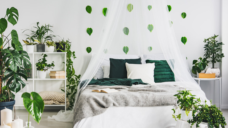 Bedroom plant theme canopy bed