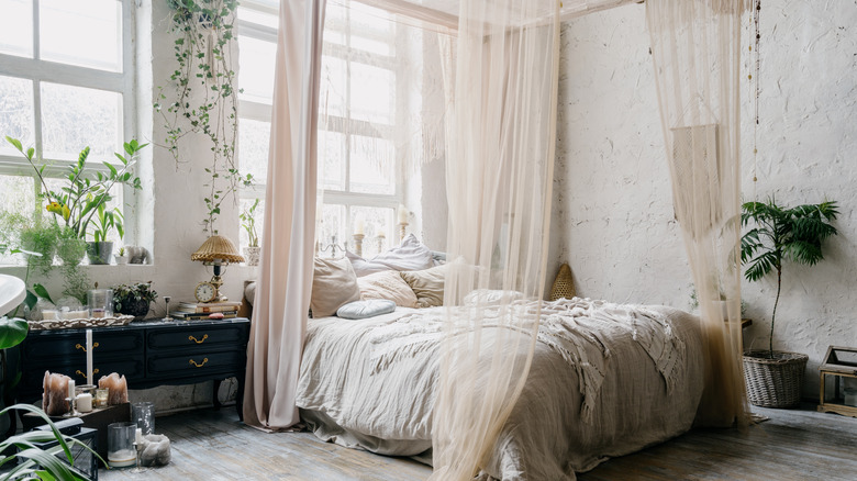 Rustic boho bedroom canopy curtains