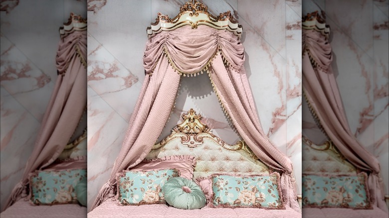 Pink bedroom wall mounted canopy