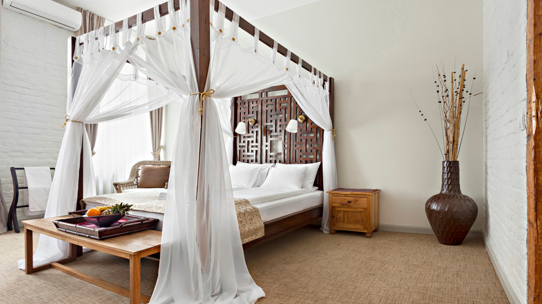 Zen style bedroom canopy curtains