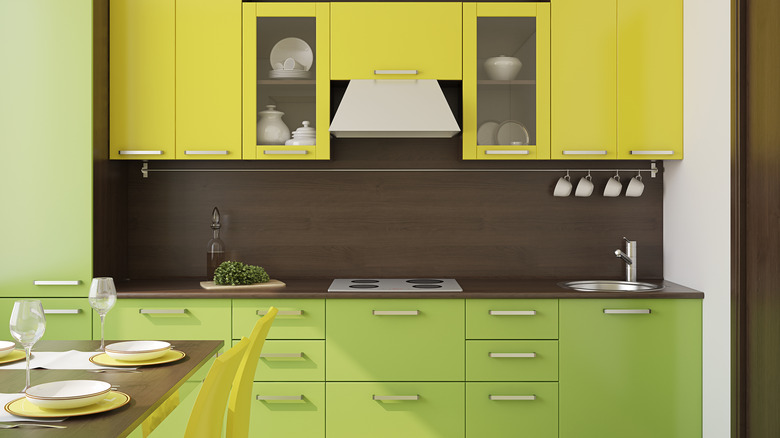 yellow and green cabinets 