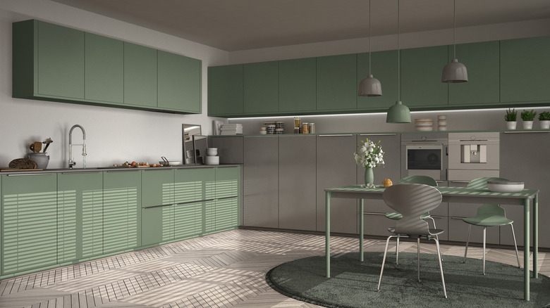 green and gray cabinets