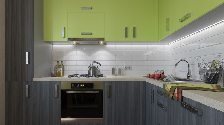 green and gray kitchen