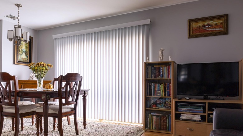 room with vertical blinds