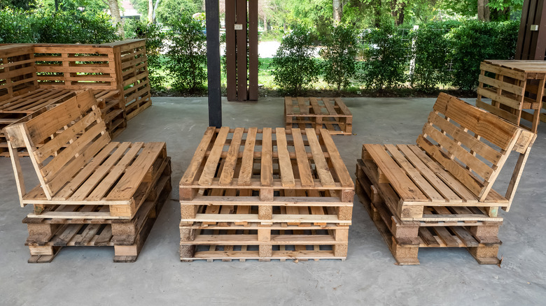 Benches made from wood pallets