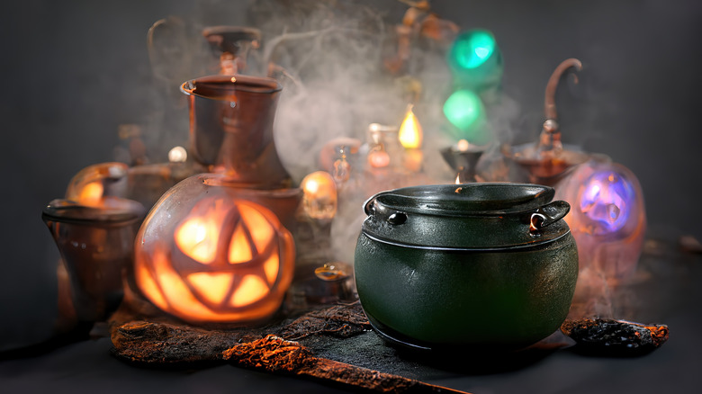 Cauldron with Halloween decor