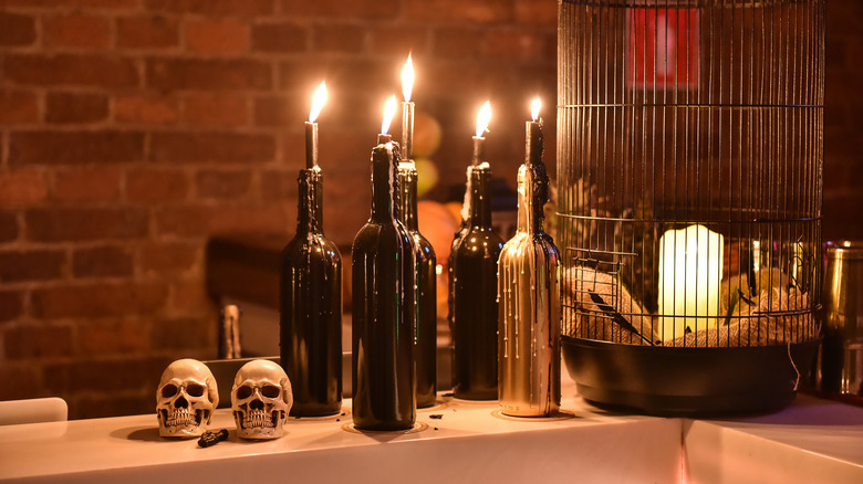 Wine bottles with candles