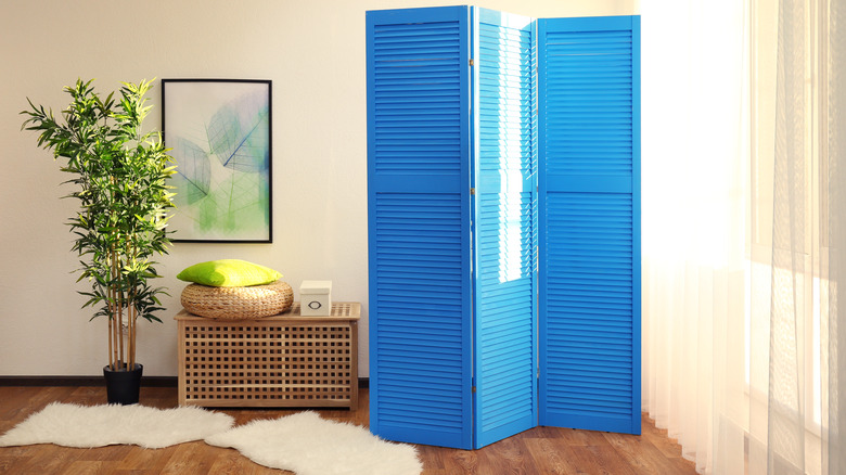 bright blue room divider 