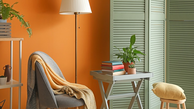 orange and green living room 