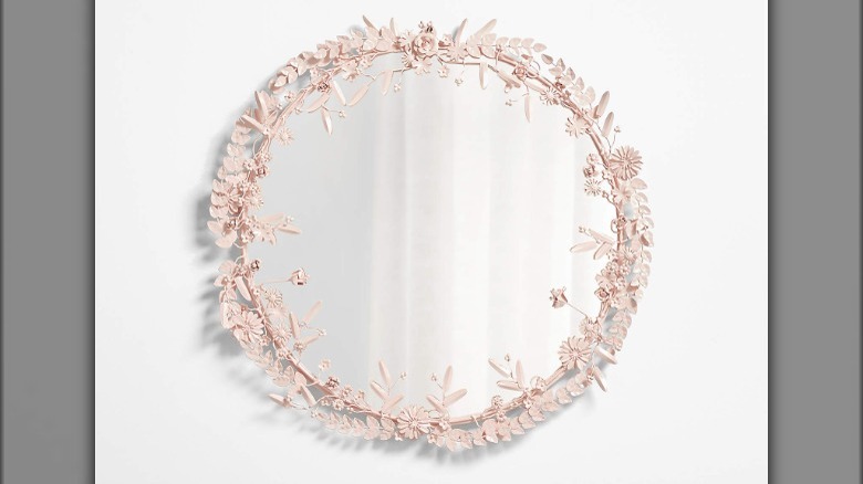 Pink floral circular mirror