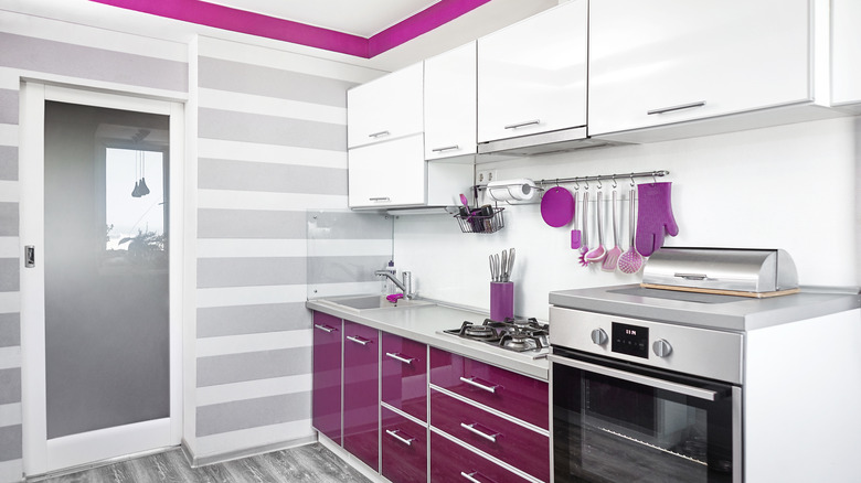 purple and striped kitchen