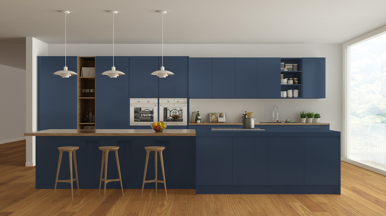 dark blue cupboards