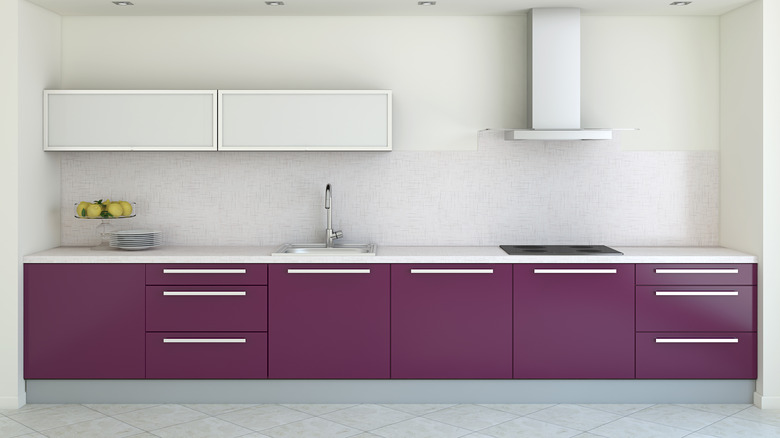 purple and white kitchen