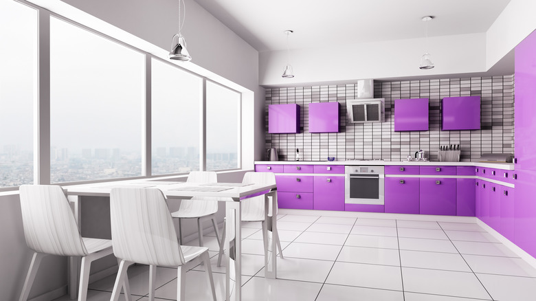 purple and white kitchen