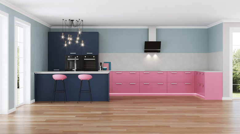 pink and gray kitchen