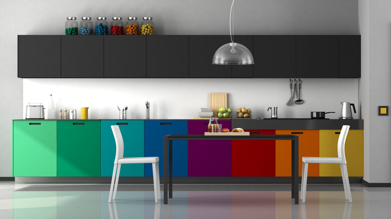 raindbow and gray kitchen cabinets