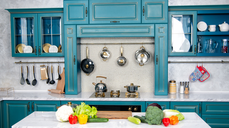 turquoise kitchen cupboards