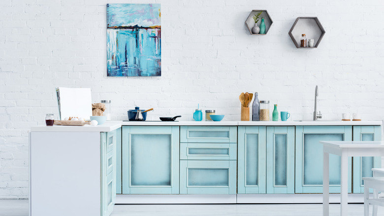 Blue and white vintage kitchen