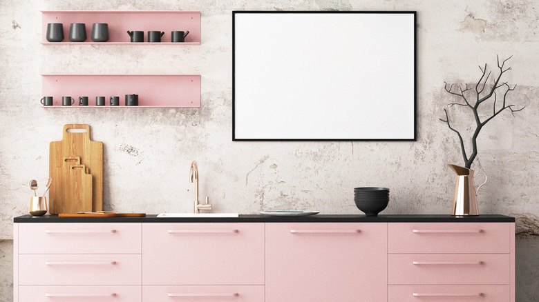 Pink and black kitchen 