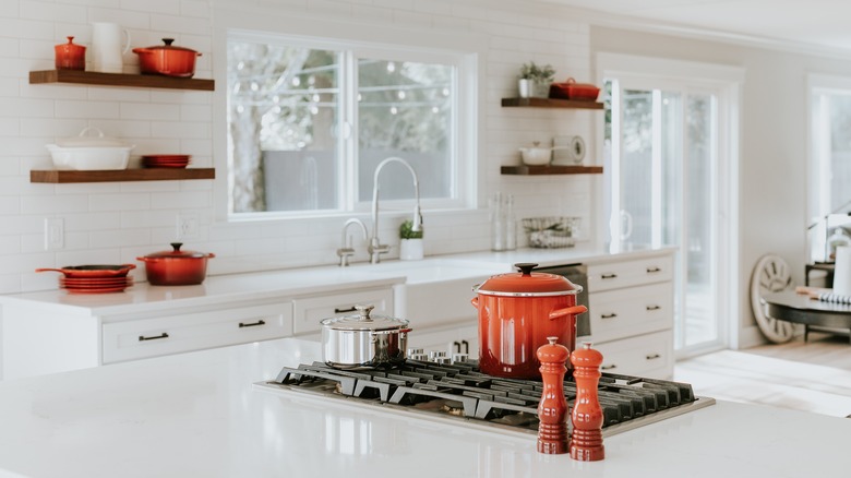 modern kitchen with open shelves