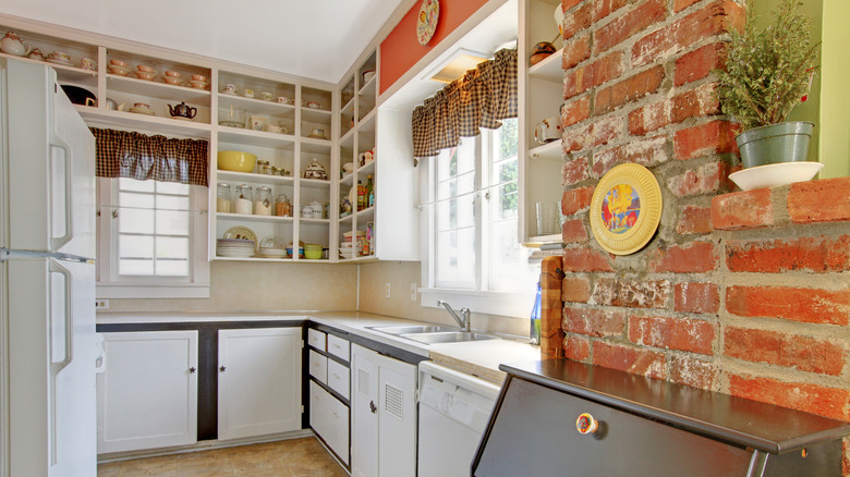 simple white brick kitchen