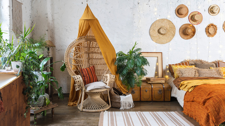 Orange boho bedroom