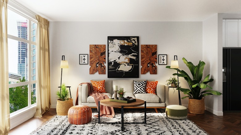 Maximalist living room with rug