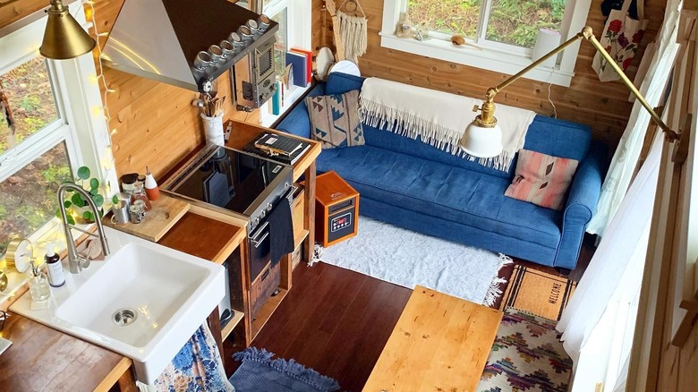 Arial of tiny house interior