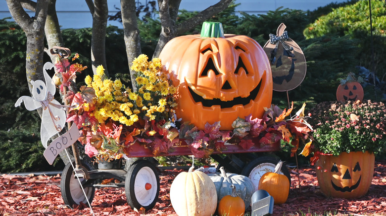 pumpkin on red wagon