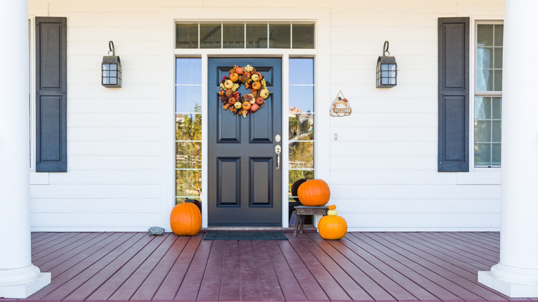 fall decor on a porch