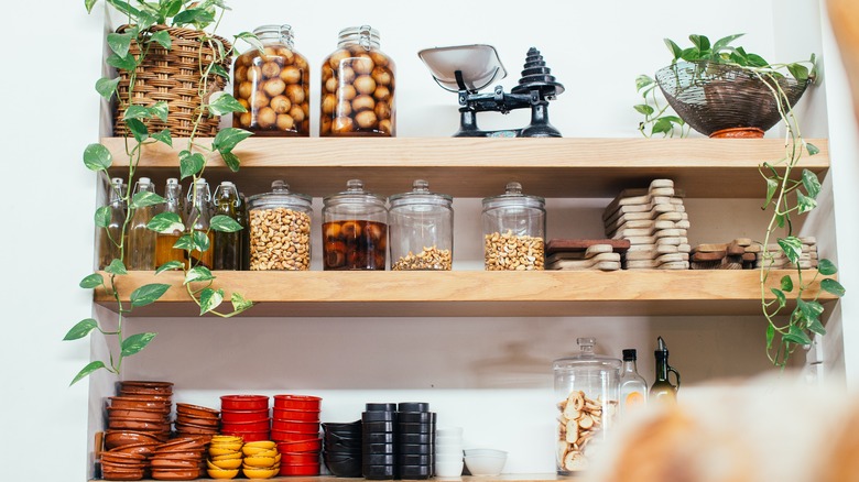 Faux greenery in pantry