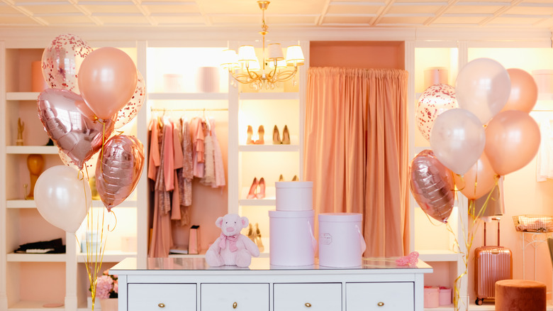 peach pink closet with balloons