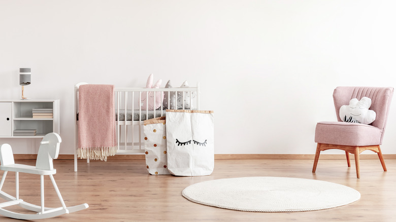 pink and white baby nursery