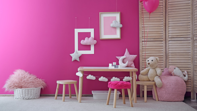 pink wall in playroom