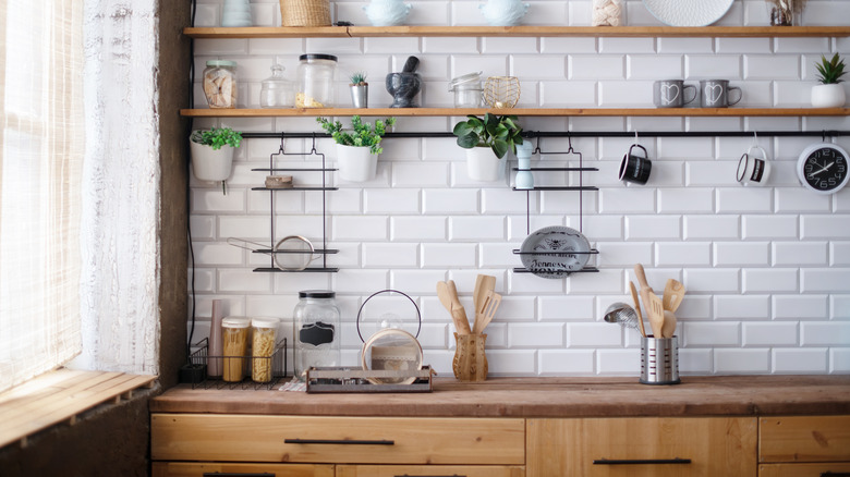 White beveled subway tile