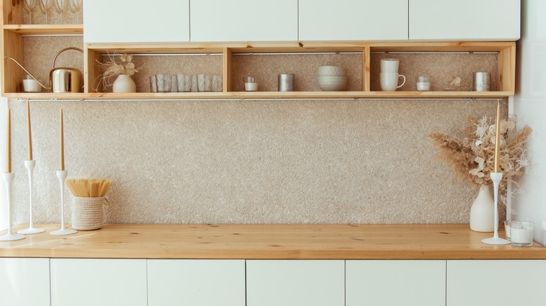 Wooden countertop and backsplash