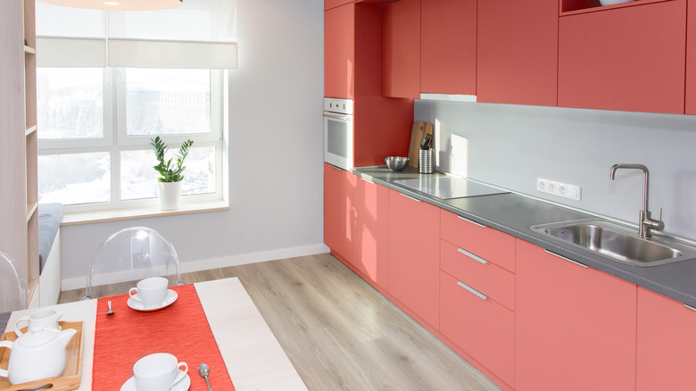 Pink salmon kitchen cabinets