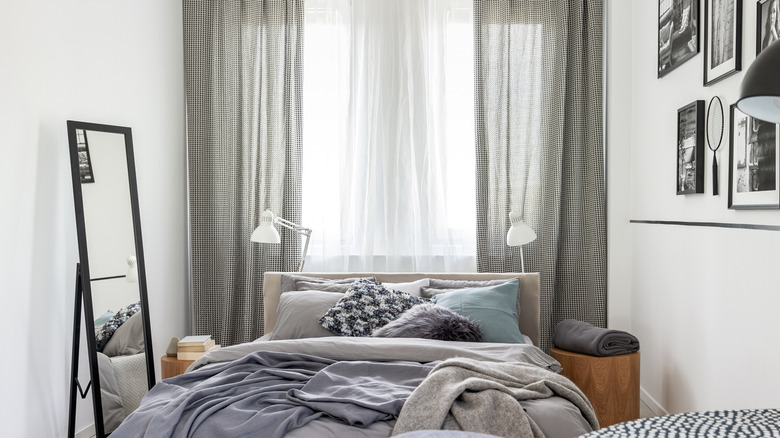 small gray and white bedroom 