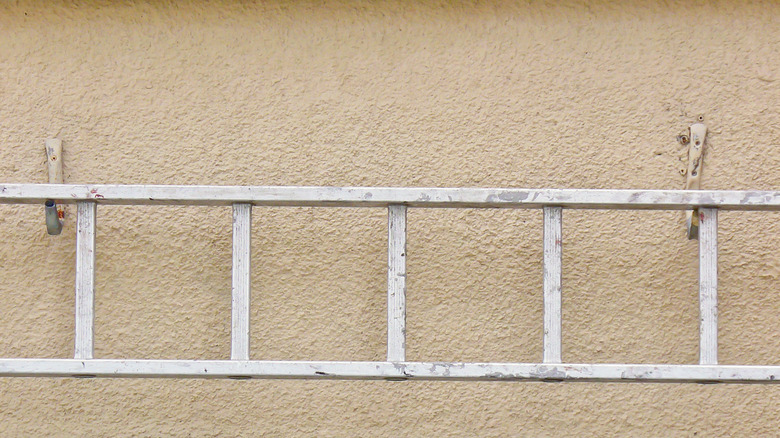 Ladder hanging on wall