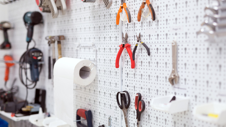 Pegboard with tools