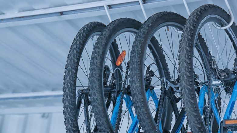 Bikes hanging from ceiling