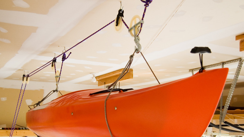 Kayak hanging from ceiling