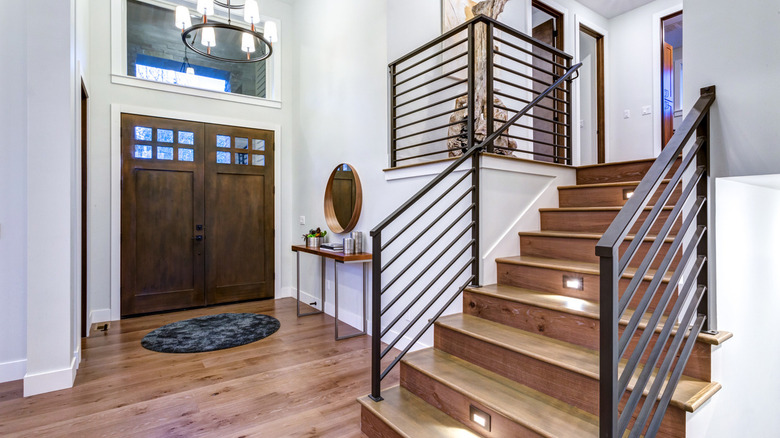 staircase with contemporary railing