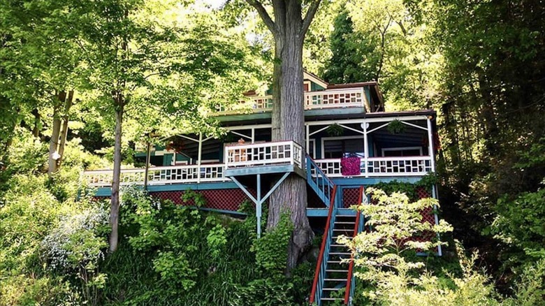 colorful treehouse in the forest