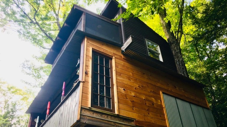 modern treehouse in the forest