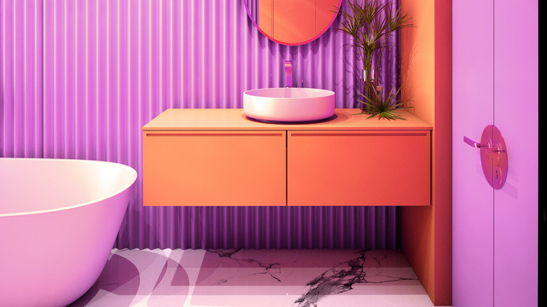 purple and peach bathroom